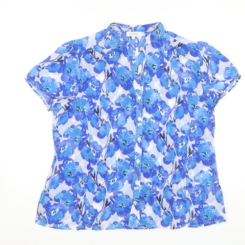Kaliko Women's Blue Floral Short Sleeve Blouse Size 14