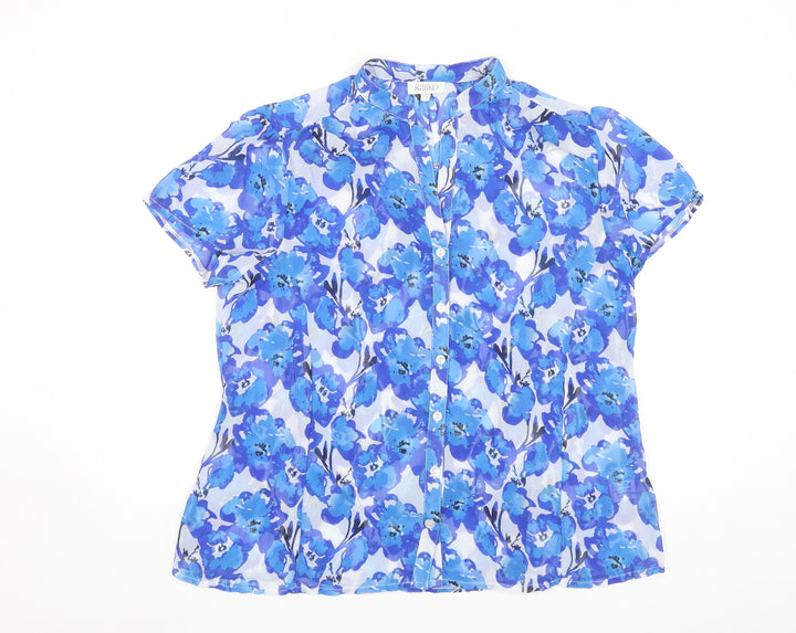 Kaliko Women's Blue Floral Short Sleeve Blouse Size 14