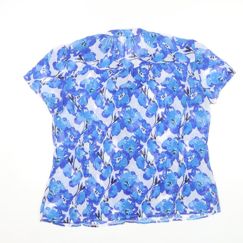 Kaliko Women's Blue Floral Short Sleeve Blouse Size 14