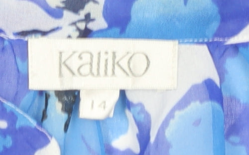 Kaliko Women's Blue Floral Short Sleeve Blouse Size 14