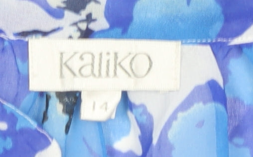 Kaliko Women's Blue Floral Short Sleeve Blouse Size 14