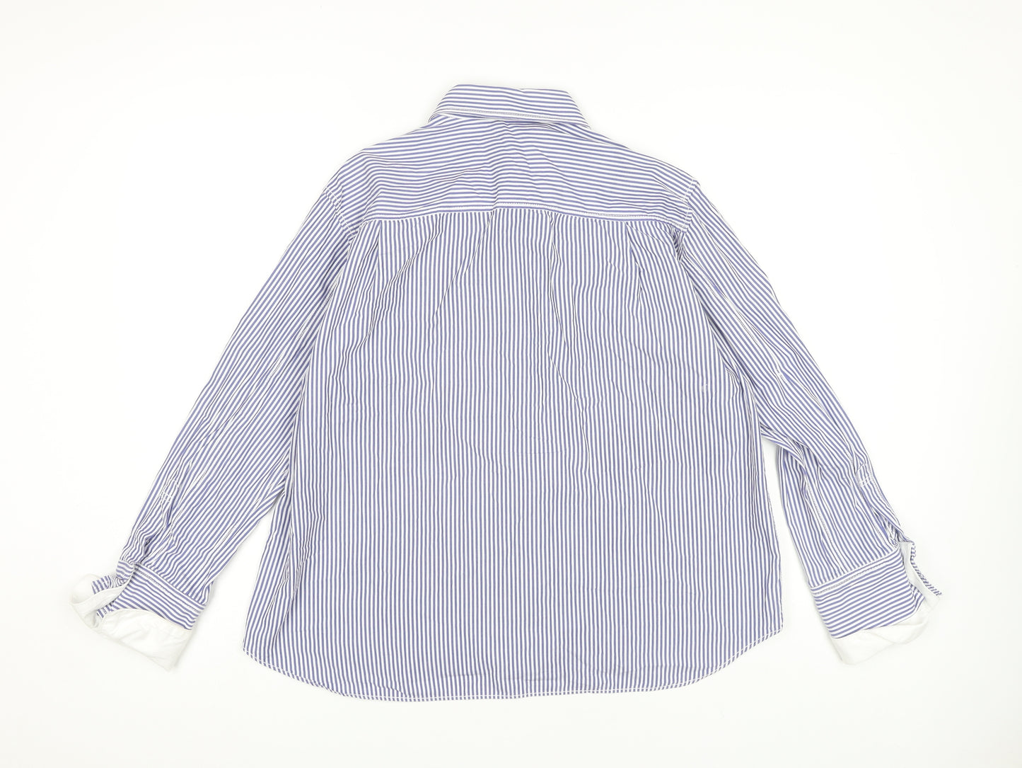 Zara Women's Blue Striped Button-Up Shirt XL