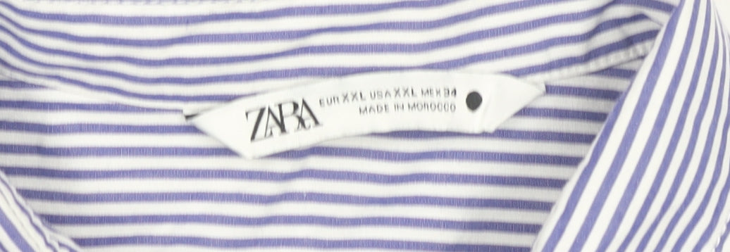 Zara Women's Blue Striped Button-Up Shirt XL
