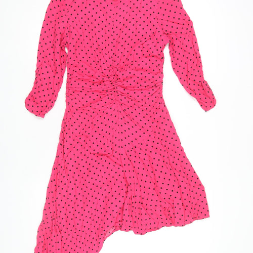 Zara Women's Pink Polka Dot Asymmetric Dress