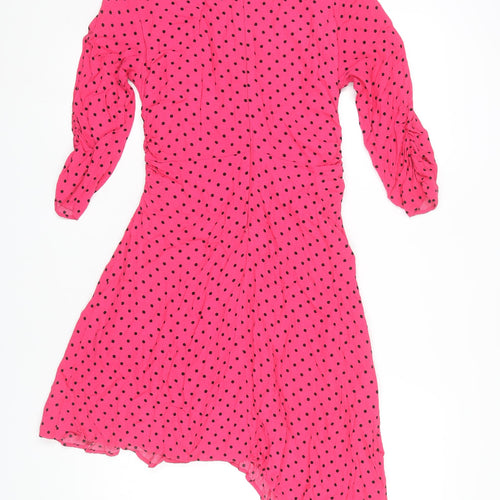 Zara Women's Pink Polka Dot Asymmetric Dress