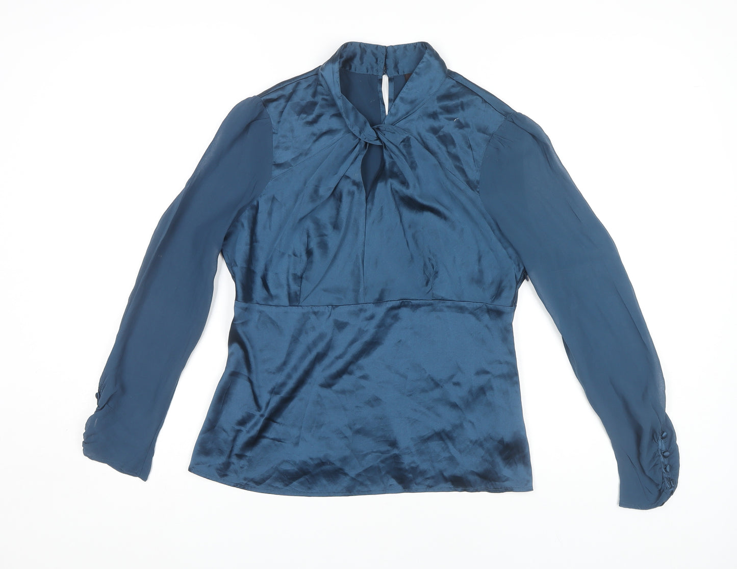 Principles Women’s Blue Silk Blouse, Size 12, Mock Neck