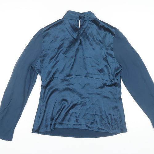 Principles Women’s Blue Silk Blouse, Size 12, Mock Neck