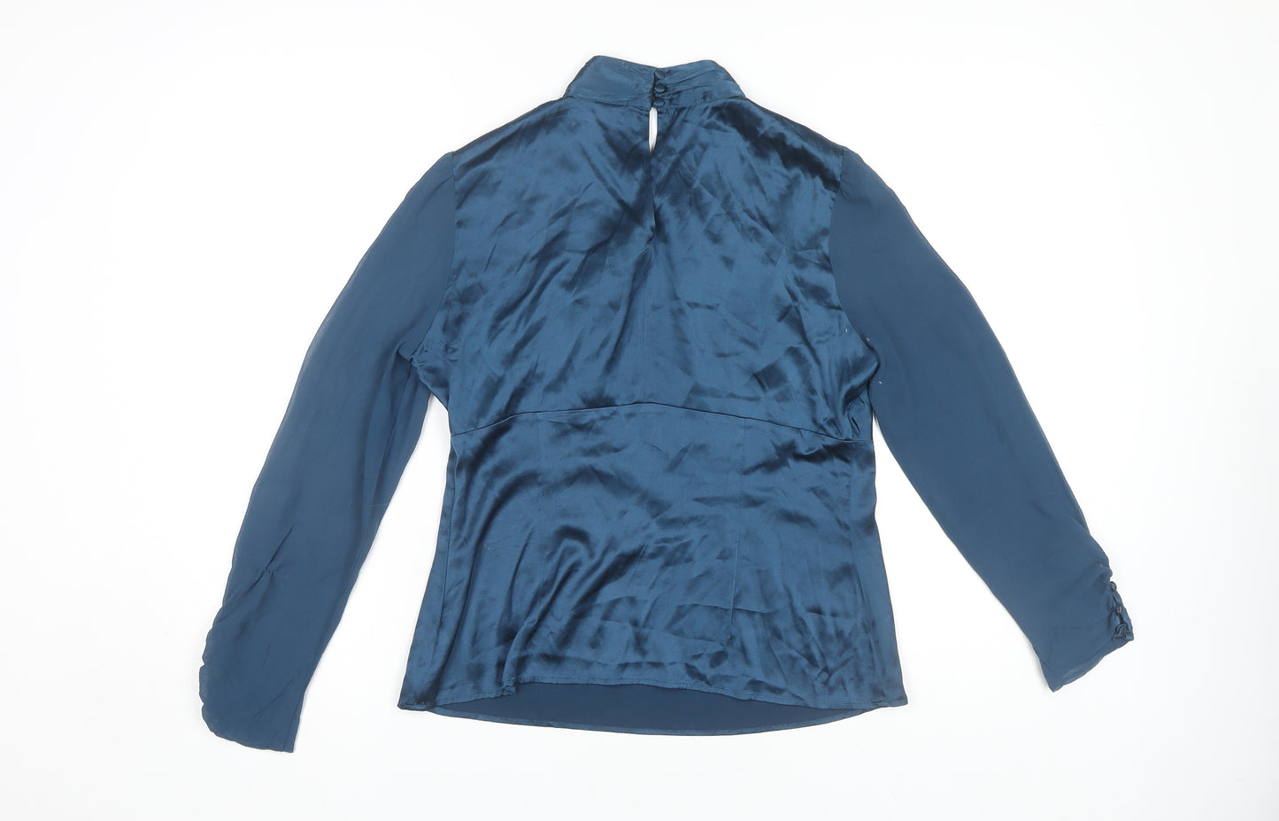 Principles Women’s Blue Silk Blouse, Size 12, Mock Neck