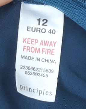 Principles Women’s Blue Silk Blouse, Size 12, Mock Neck