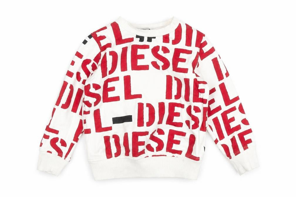 Front view of Diesel boys’ white graphic print sweatshirt, size 6