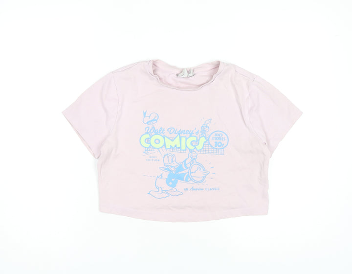 Disney Women's Pink Cropped Comic T-Shirt, Size L