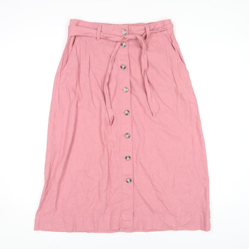 Marks & Spencer Women's Pink Midi Skirt, Size 12, Button-Accent
