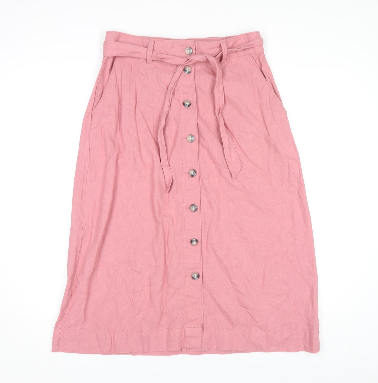 Marks & Spencer Women's Pink Midi Skirt, Size 12, Button-Accent