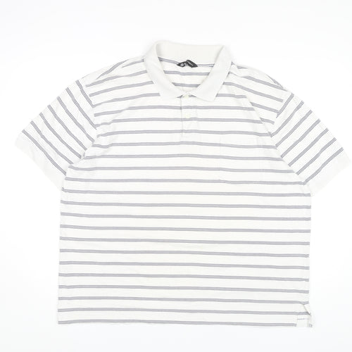 Southbay Men's White Striped Polo Shirt XL