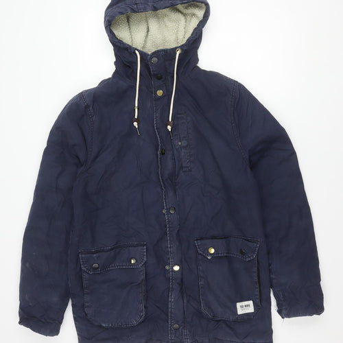 Men's Blue Parka Jacket with Hood, Size S