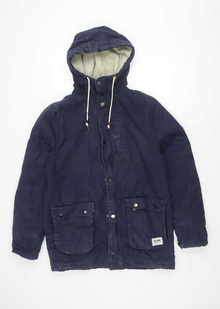 Men's Blue Parka Jacket with Hood, Size S