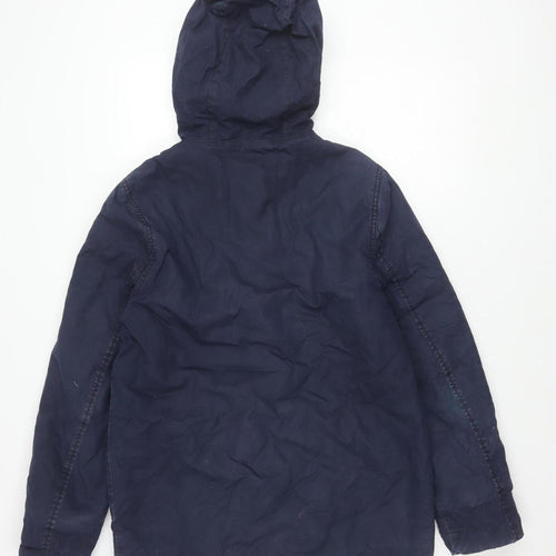 Men's Blue Parka Jacket with Hood, Size S