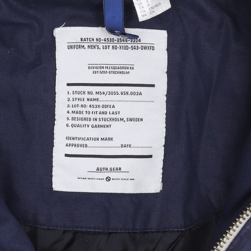 Men's Blue Parka Jacket with Hood, Size S