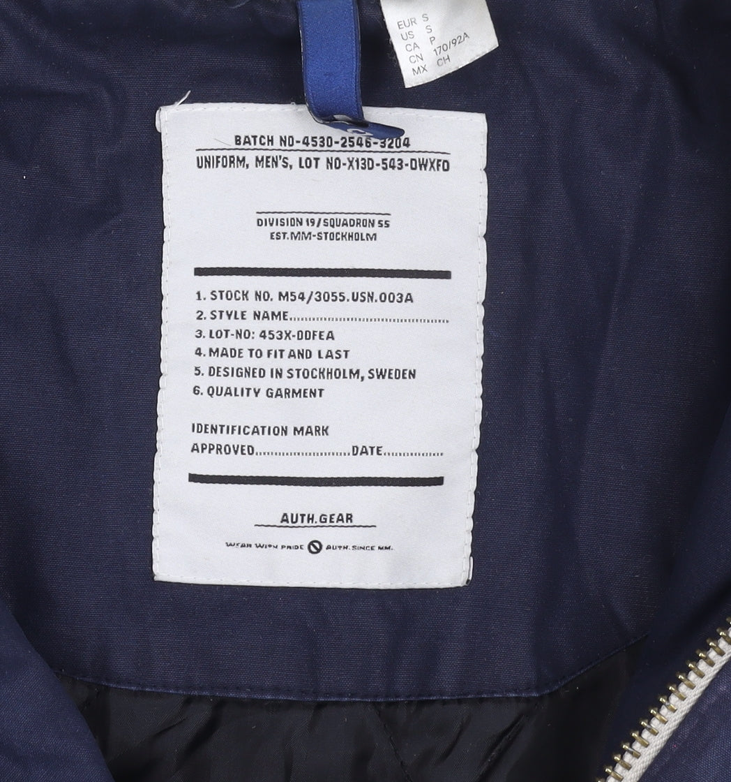 Men's Blue Parka Jacket with Hood, Size S