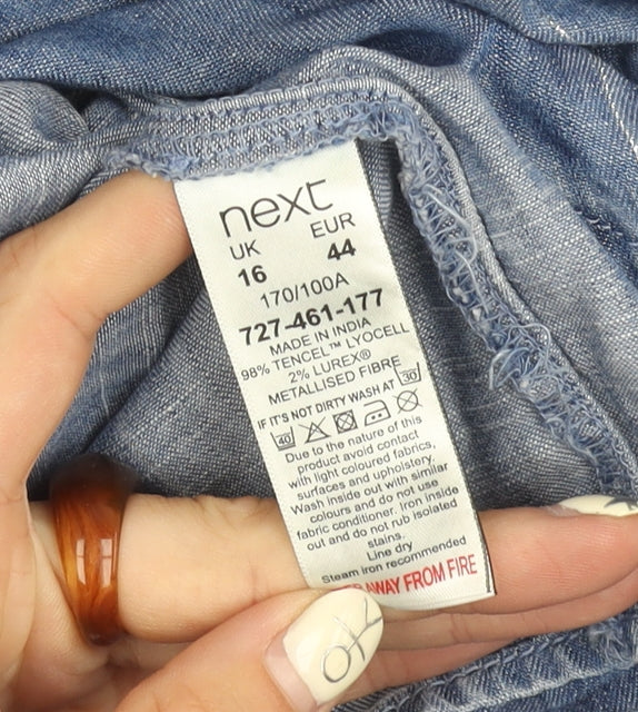 Next Women's Blue Midi A-Line Dress, Size 16, Casual Chambray