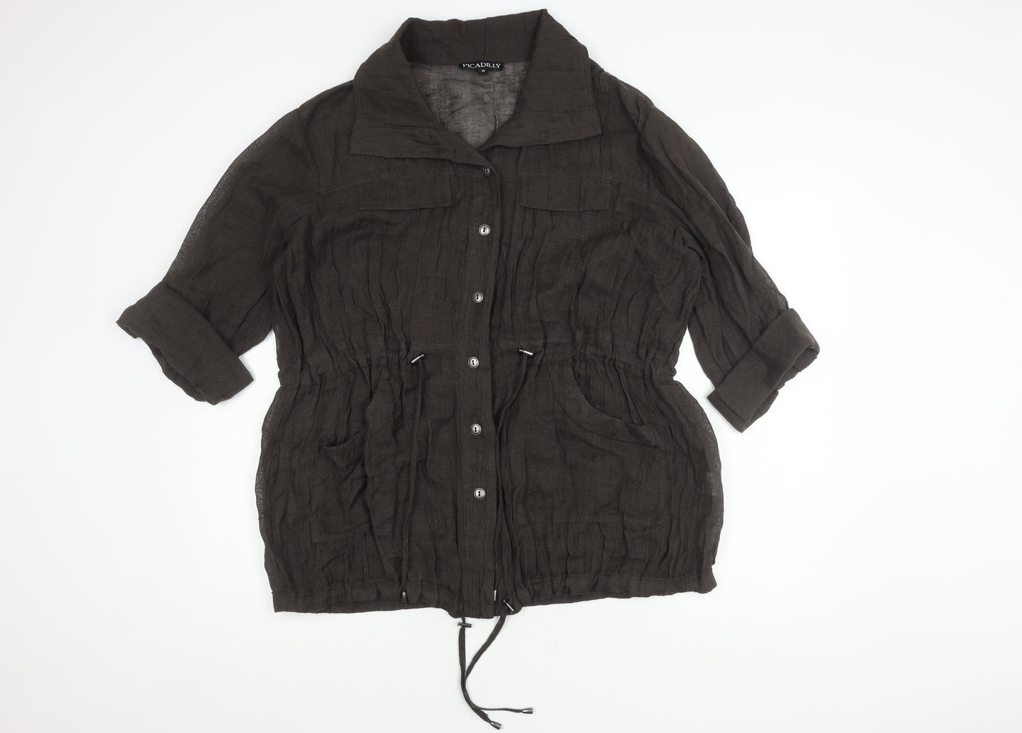 Picadilly Women’s Black Button-Up Blouse, Medium, Casual Chic