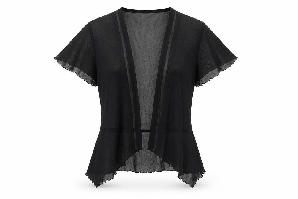 Front view of Marks & Spencer Women's Black Short Sleeve Open Front Cover-up