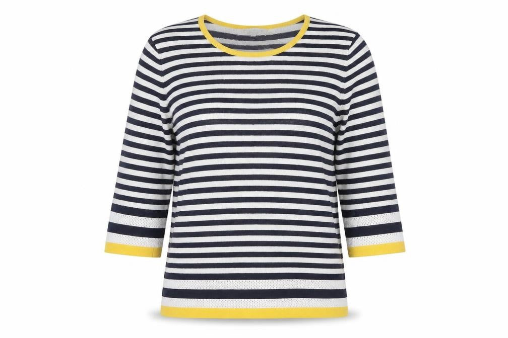 Front view of Tulchan Women's Blue Striped Jumper, size 12