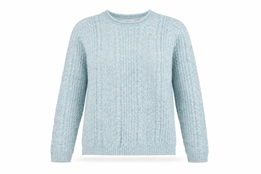 Front view of Isle Women's Blue Cable-Knit Acrylic jumper - S