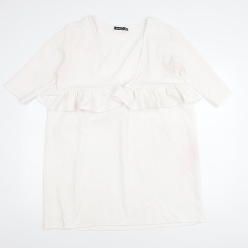 Boohoo Women's White 3/4 Sleeve Peplum Dress