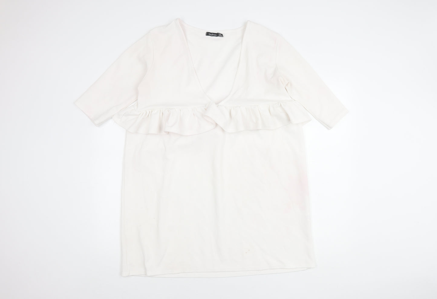 Boohoo Women's White 3/4 Sleeve Peplum Dress