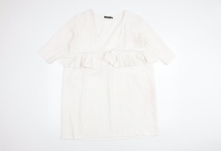 Boohoo Women's White 3/4 Sleeve Peplum Dress