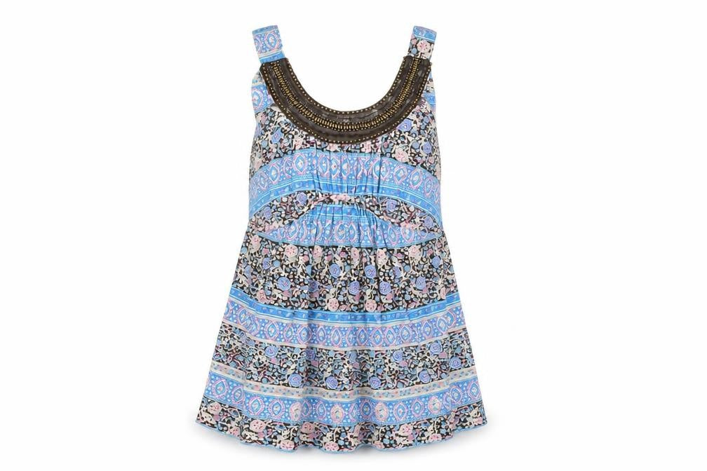 Front view of Red Herring Maternity Blue Floral Tunic Tank Top, size 12