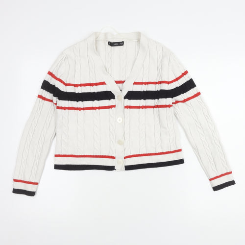 MNG Women's White Striped Cardigan Size 12
