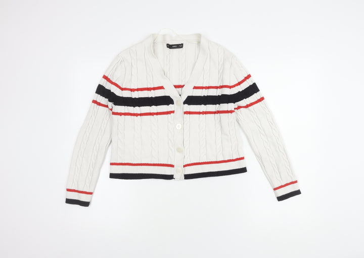 MNG Women's White Striped Cardigan Size 12