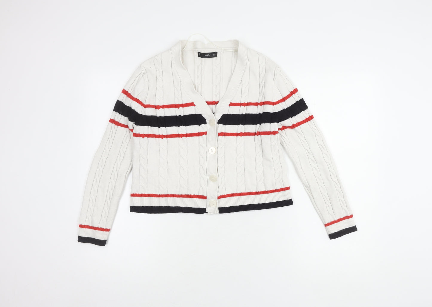 MNG Women's White Striped Cardigan Size 12