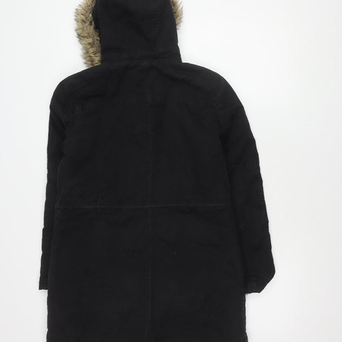 GAP Women's Black Parka Coat S Hooded Fur Trim