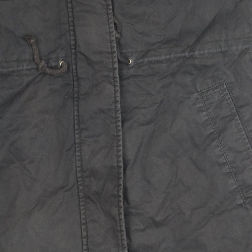 GAP Women's Black Parka Coat S Hooded Fur Trim