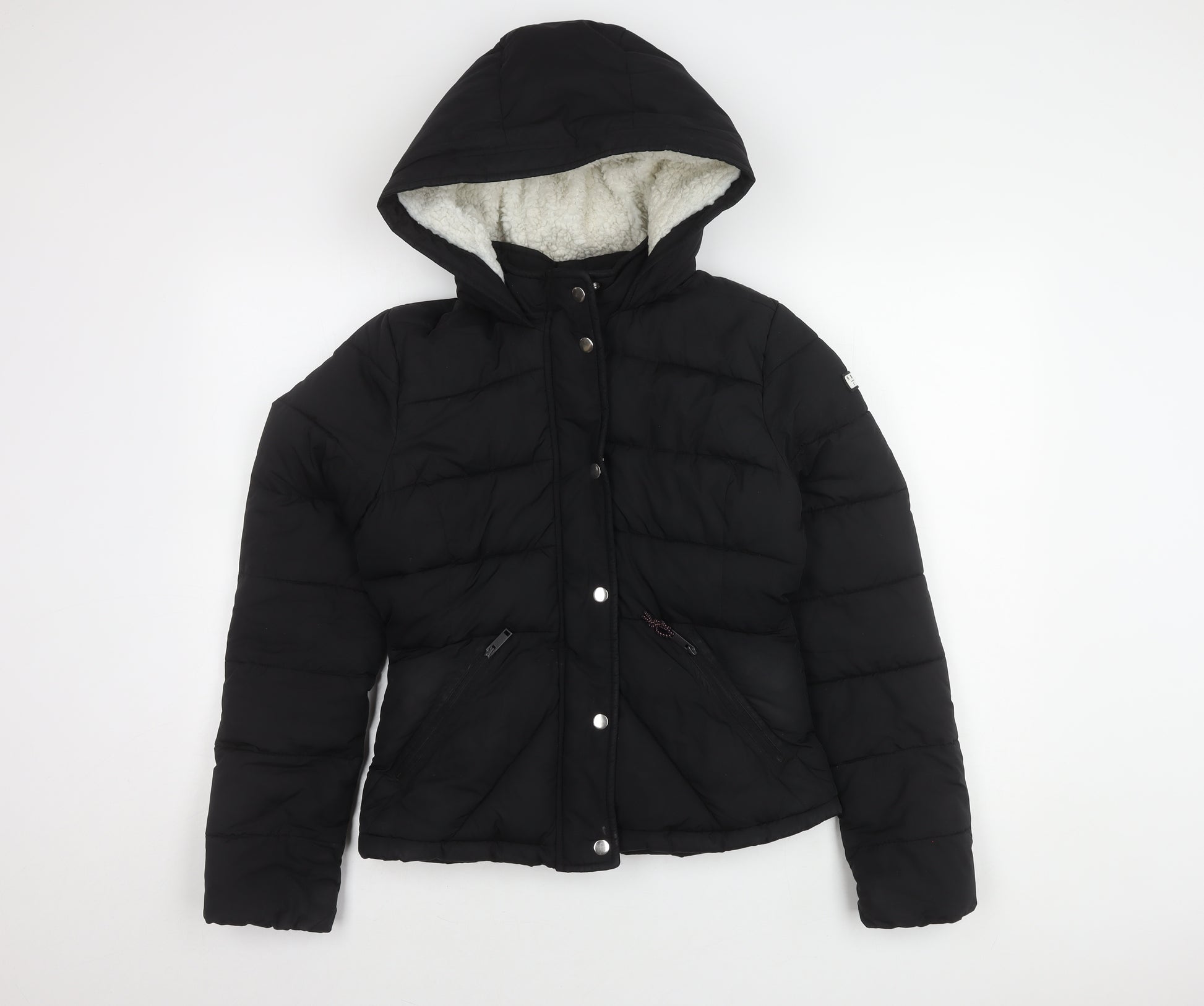 Hollister Womens Black Puffer Jacket S Hooded Zip – Preworn