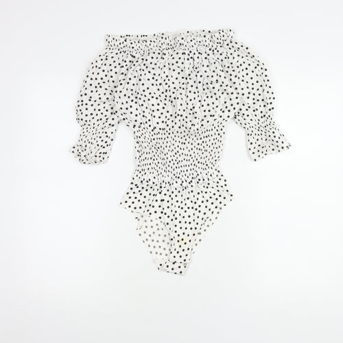 Zara Women White Polka Dot Bodysuit Size 12