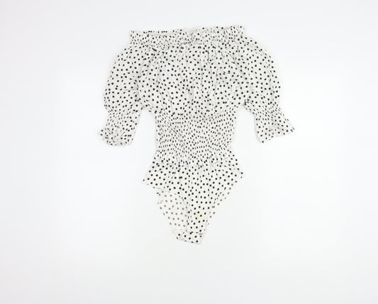 Zara Women White Polka Dot Bodysuit Size 12