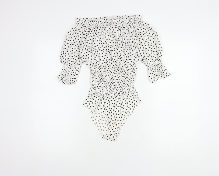 Zara Women White Polka Dot Bodysuit Size 12