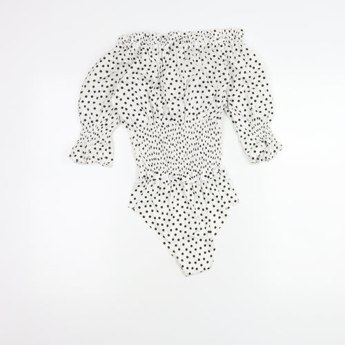 Zara Women White Polka Dot Bodysuit Size 12