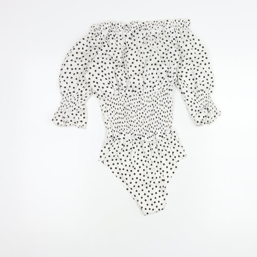 Zara Women White Polka Dot Bodysuit Size 12