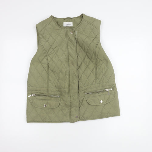 M&S Women's Green Quilted Waistcoat Size 14 Classic Fit