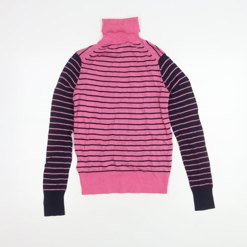 Marks and Spencer Women's Pink Striped Roll Neck Jumper