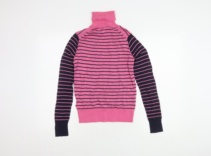 Marks and Spencer Women's Pink Striped Roll Neck Jumper