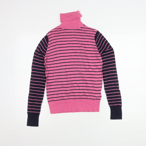 Marks and Spencer Women's Pink Striped Roll Neck Jumper