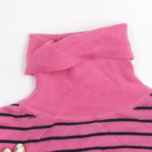 Marks and Spencer Women's Pink Striped Roll Neck Jumper