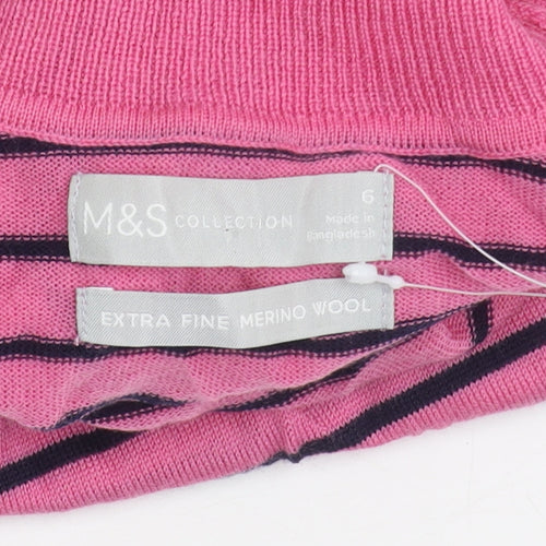Marks and Spencer Women's Pink Striped Roll Neck Jumper
