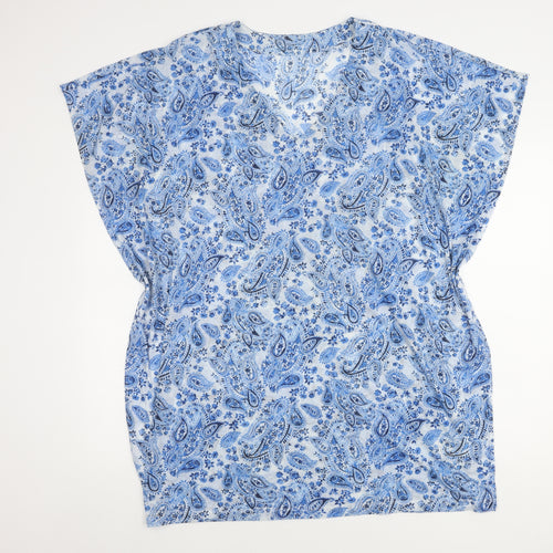 H&M Women Blue Paisley V-Neck Top Size 12